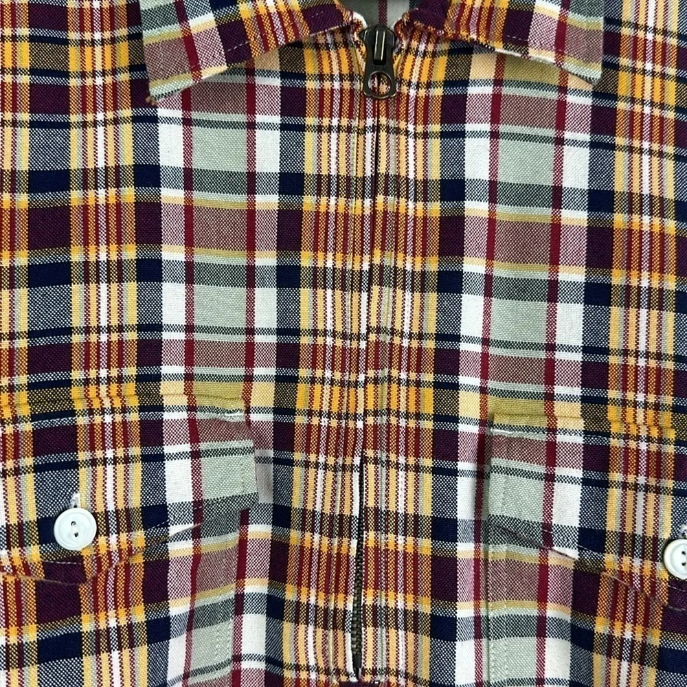 J. Crew Half Zip Pullon Shirt Jacket Large Yarn Dyed Cotton Canvas Plaid Pockets
